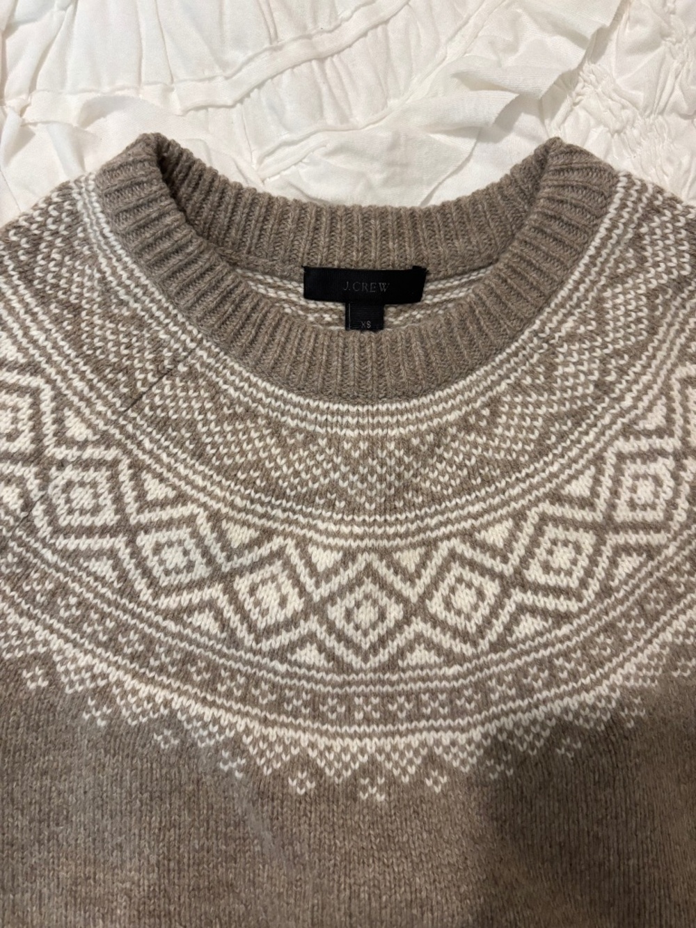 J Crew Wool Fair Isle Ruffled Sleeve Sweater